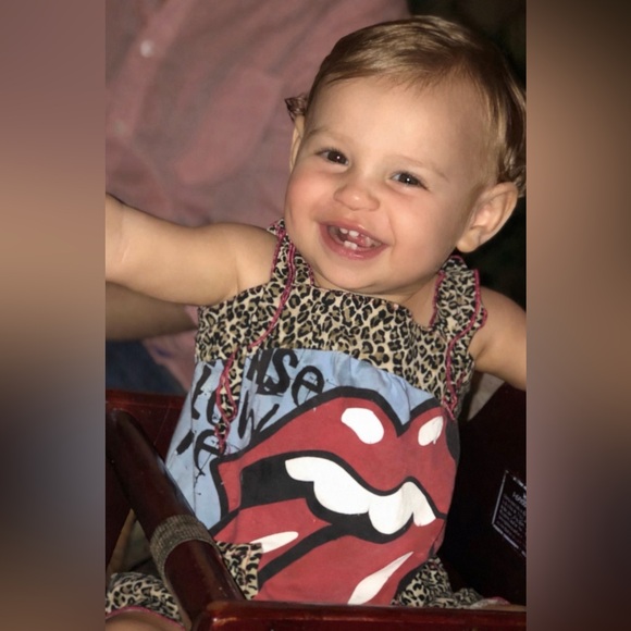 Kaos Blue Tank Dress with Red Tongue Graphic and Leopard Trim - Picture 12 of 12